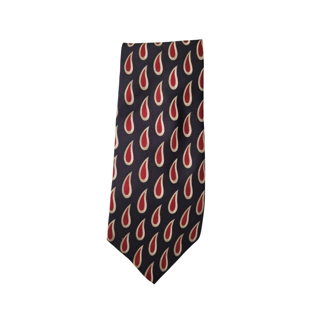 Jos A Bank Executive Collection Necktie Navy Red Paisley Hand Sewn 100%‎ Silk